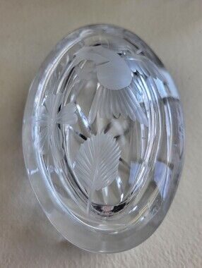 Vintage Miller Rogaska Lead Crystal Oval Trinket Box Etched Hummingbird Slovenia